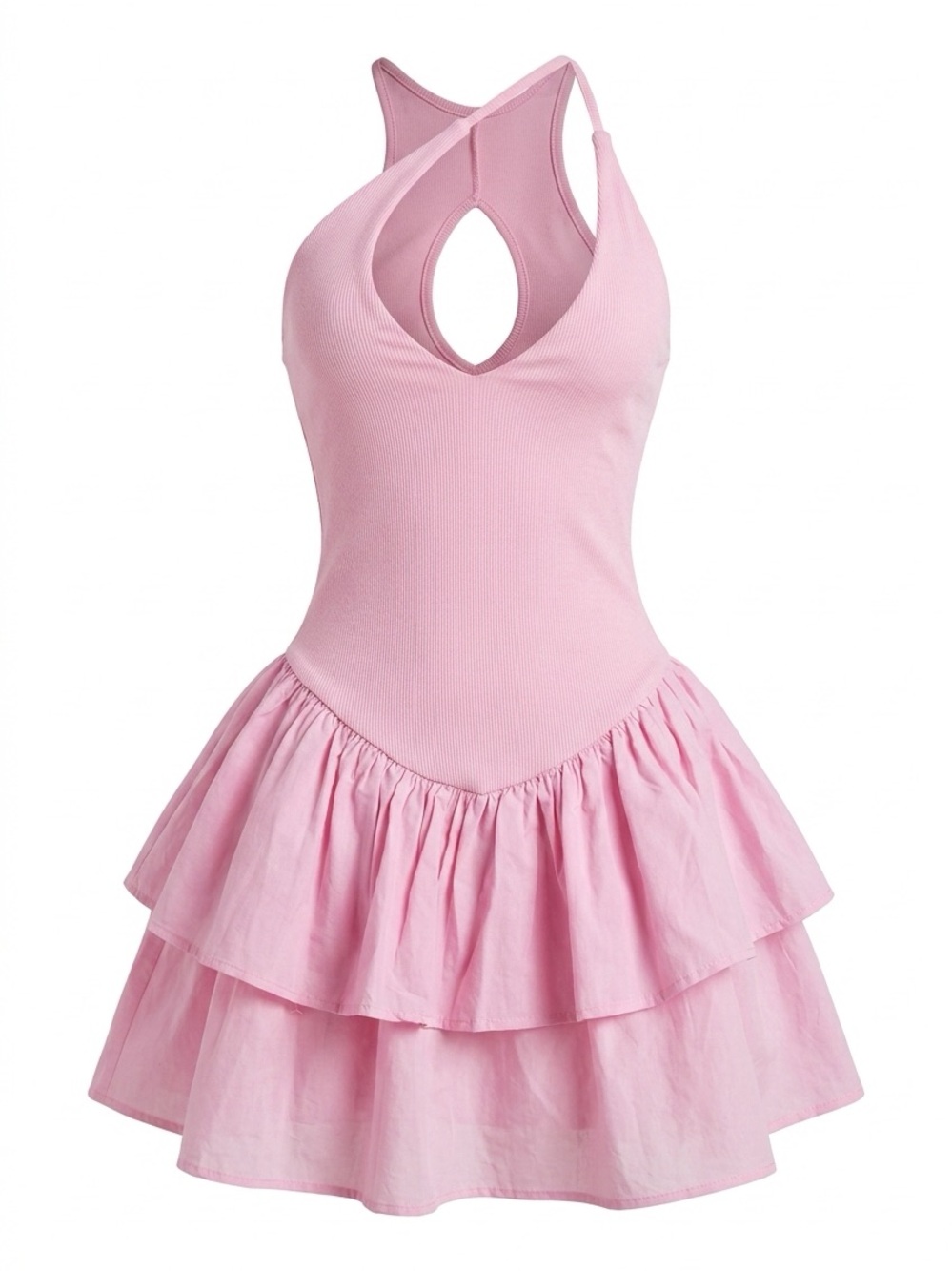Pink Tiered Ruffle Dress - Keyhole Racerback